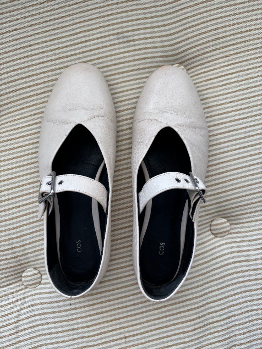 COS Soft Leather Ivory Buckled Ballet Flats - Size 40